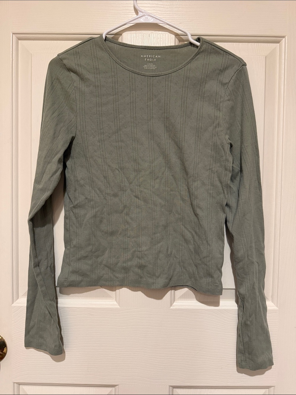 American Eagle Outfitters Sage Green Ribbed Long-Sleeve Tee